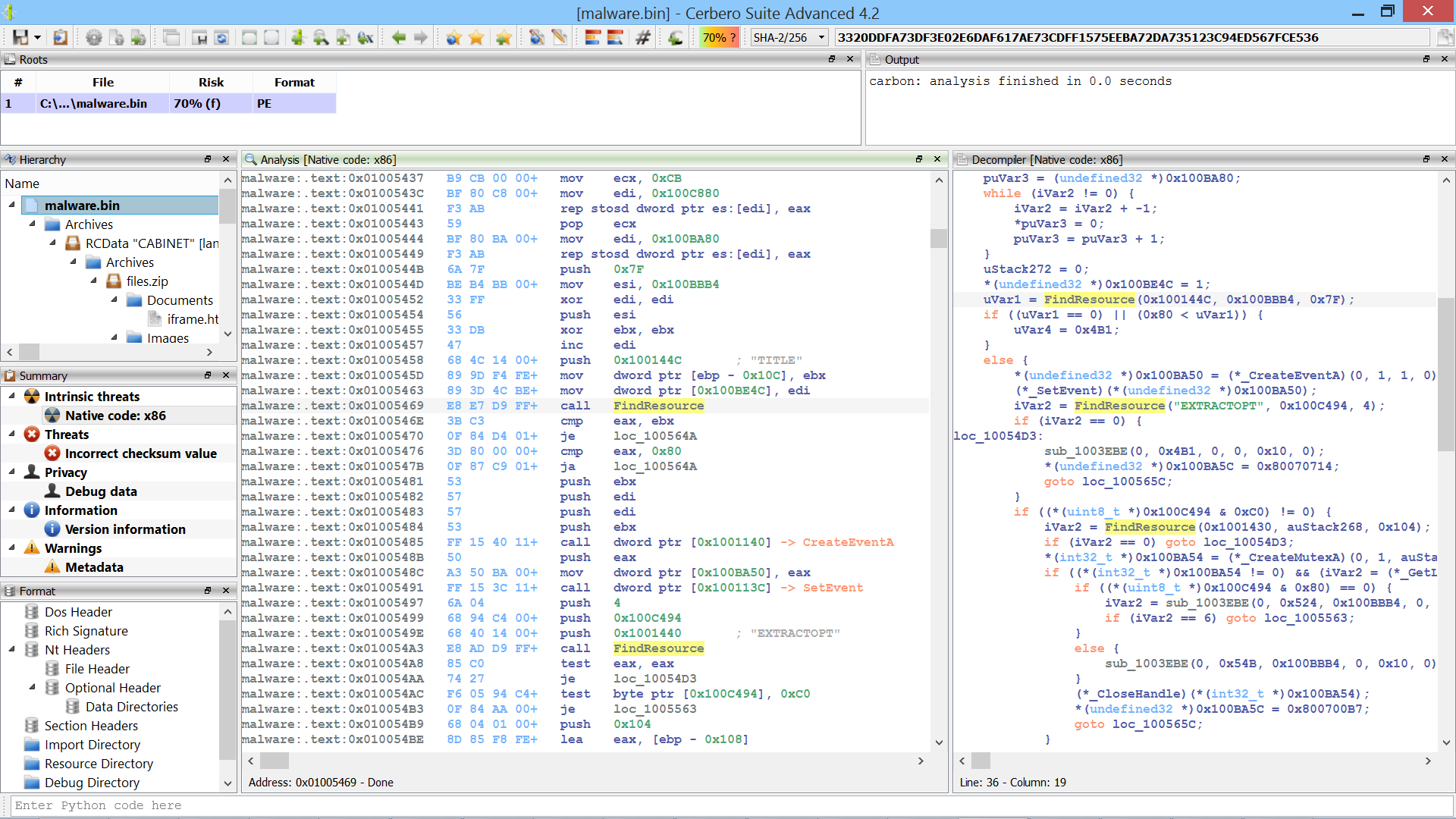 Disassembled code screenshot