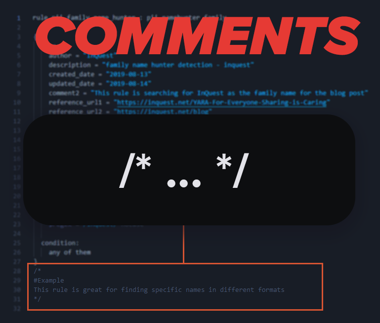 Comments in YARA rules screenshot