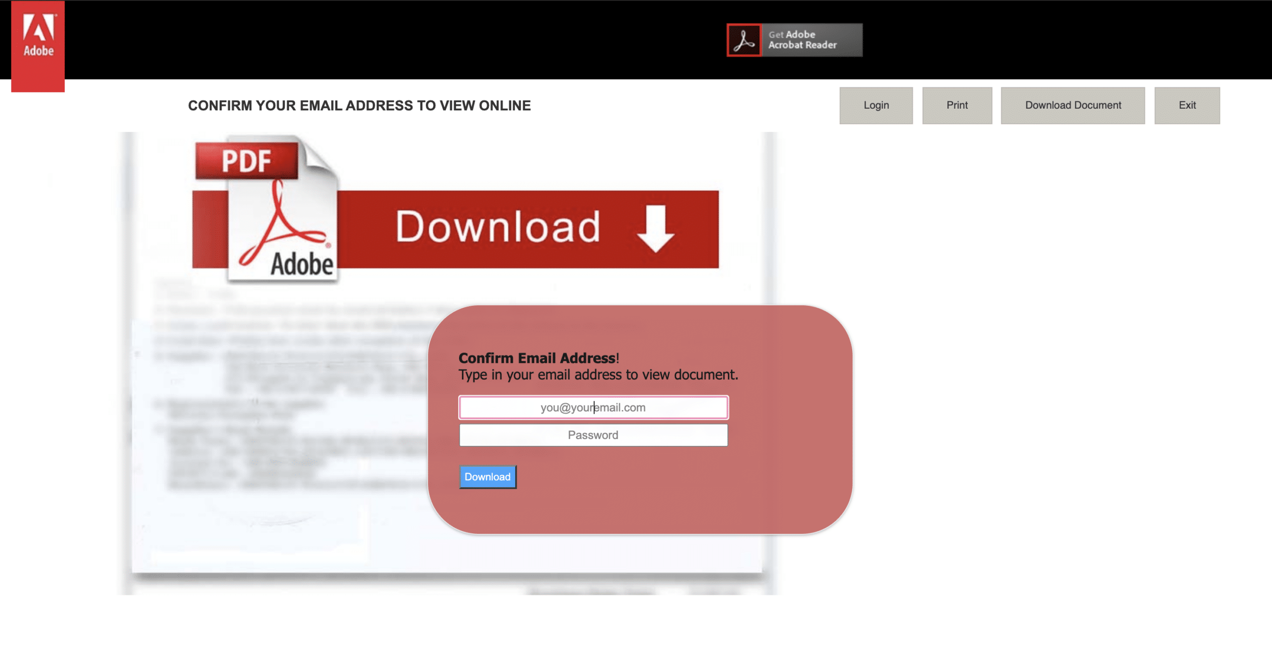 PDF download phishing scam