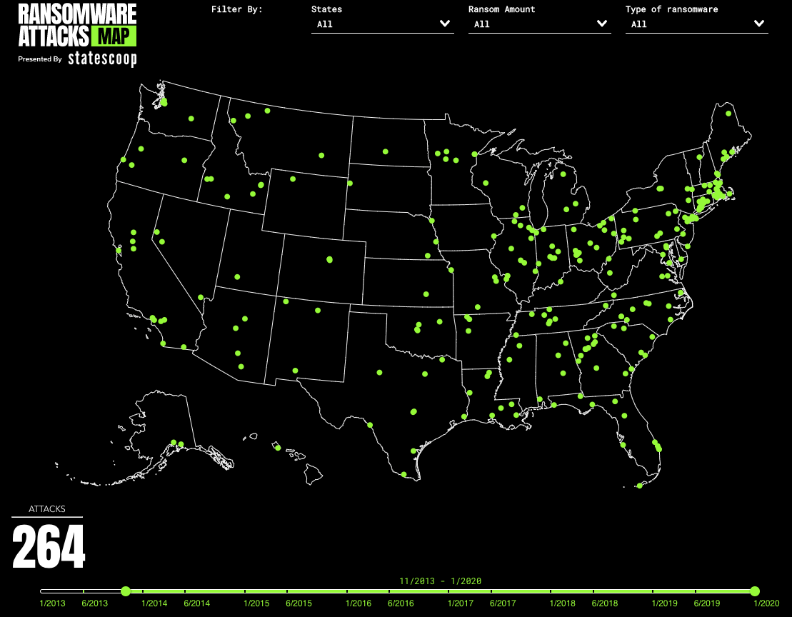 Ransomware Attacks map of USA