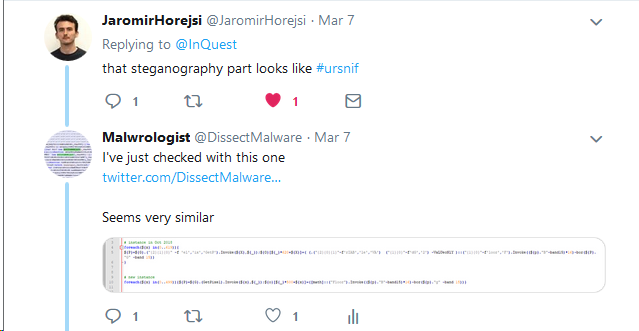 The steganography technique is similar to the technique used by ursnif